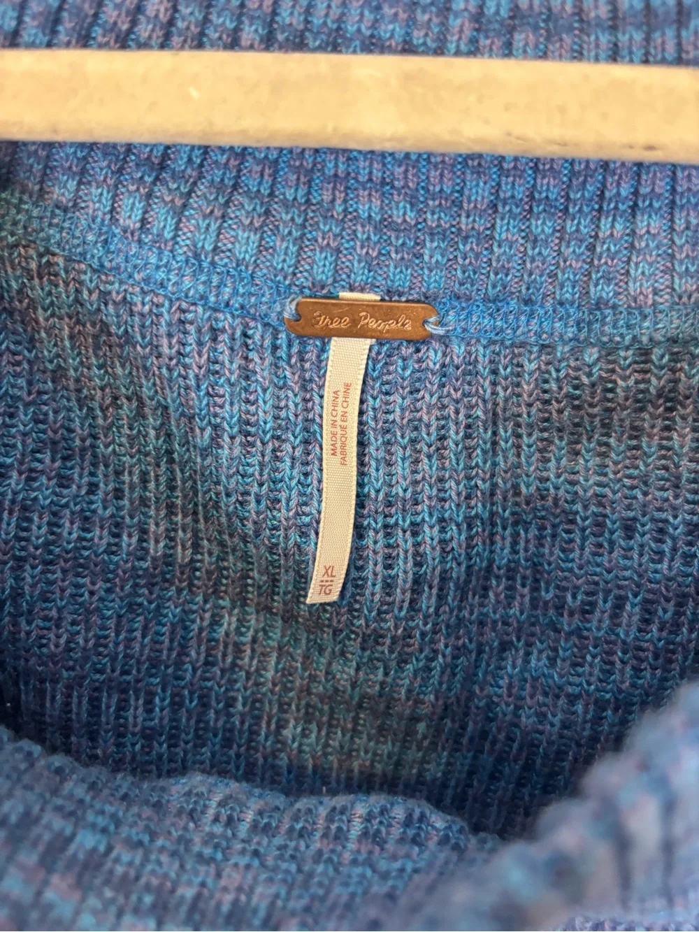 Free People Blue and Purple Cropped Boatneck Knit Sweater XL